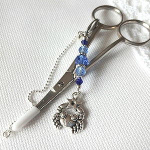Scissor fob with Protective cap &quot;Zodiac. Cancer&quot; / Beads scissor charm / Scissors Chain / Needlework accessory / Cross Stitch tools