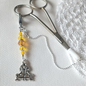 Scissor fob with Protective cap &quot;Zodiac. Gemini&quot; / Beads scissor charm / Scissors Chain / Needlework accessory / Cross Stitch tools