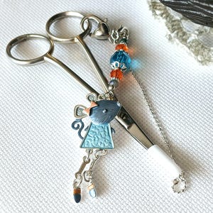 Schaarzakje met siliconen beschermkapje &quot;Mouse Helper&quot;/kralenschaarbedel / schaarketting / handwerkaccessoire / kruissteekhulpmiddelen