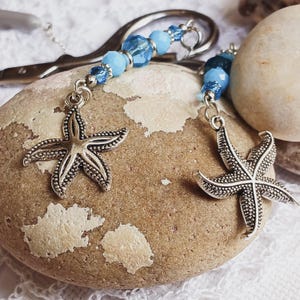Set of accessories for embroidery &quot;Starfish. Turquoise&quot; Scissor fob with protective cap & Needle threader / Beads scissor charm