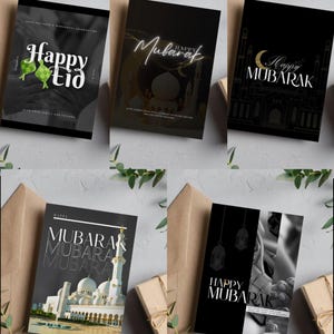 Elegant Eid Mubarak Greeting Card Kartu Ucapan Idul Fitri Monochrome Card
