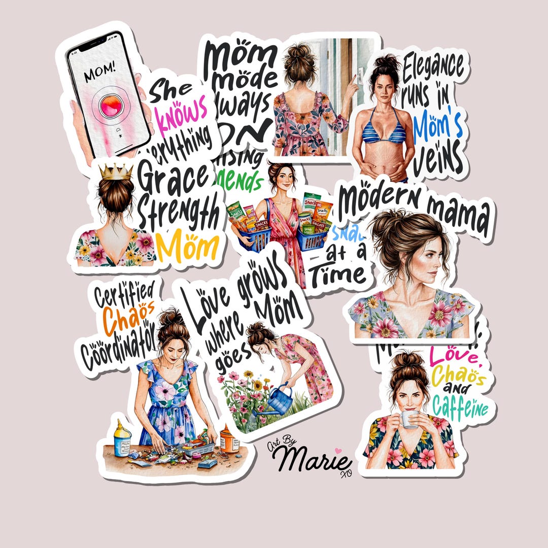 Working Mom Sticker Mom Life Printable Sticker Bundle - Mothers Day Sticker PNG Printable ...