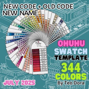 Ohuhu Honolulu 344 Swatch Card Template with New and Old Codes, Ohuhu New Swatch Conversion, Ohuhu Alcohol Markers Swatch, New Names Swatch