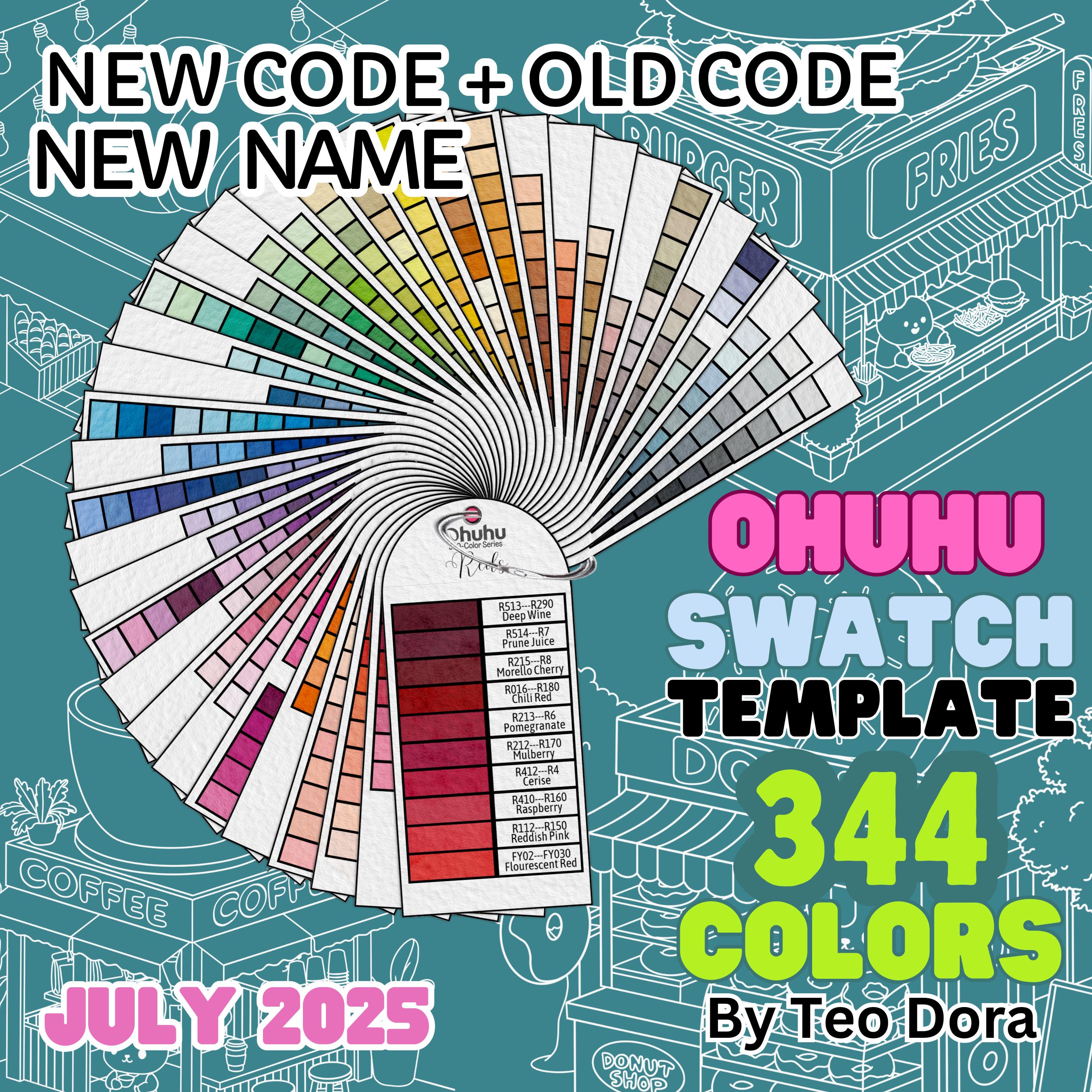 パステルオーダーページ Ohuhu Honolulu 344 Swatch Card Template With New and Old Codes