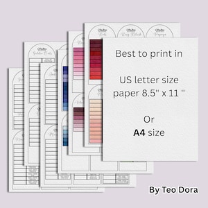 May include: A collection of color swatch charts with the text "Best to print in US letter size paper 8.5" x 11" or A4 size" and the name "By Teo Dora". The charts display various color palettes, including reds, pinks, and neutrals.