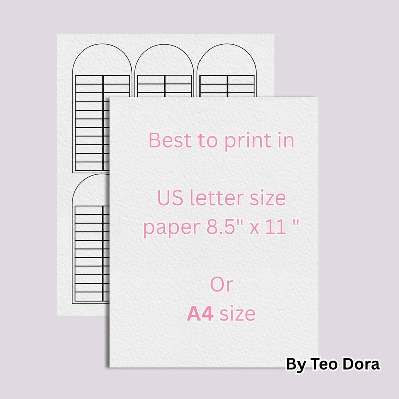 May include: Two sheets of paper with architectural window designs. The text on the paper reads "Best to print in US letter size paper 8.5" x 11" Or A4 size" and "By Teo Dora". The designs are black and white.