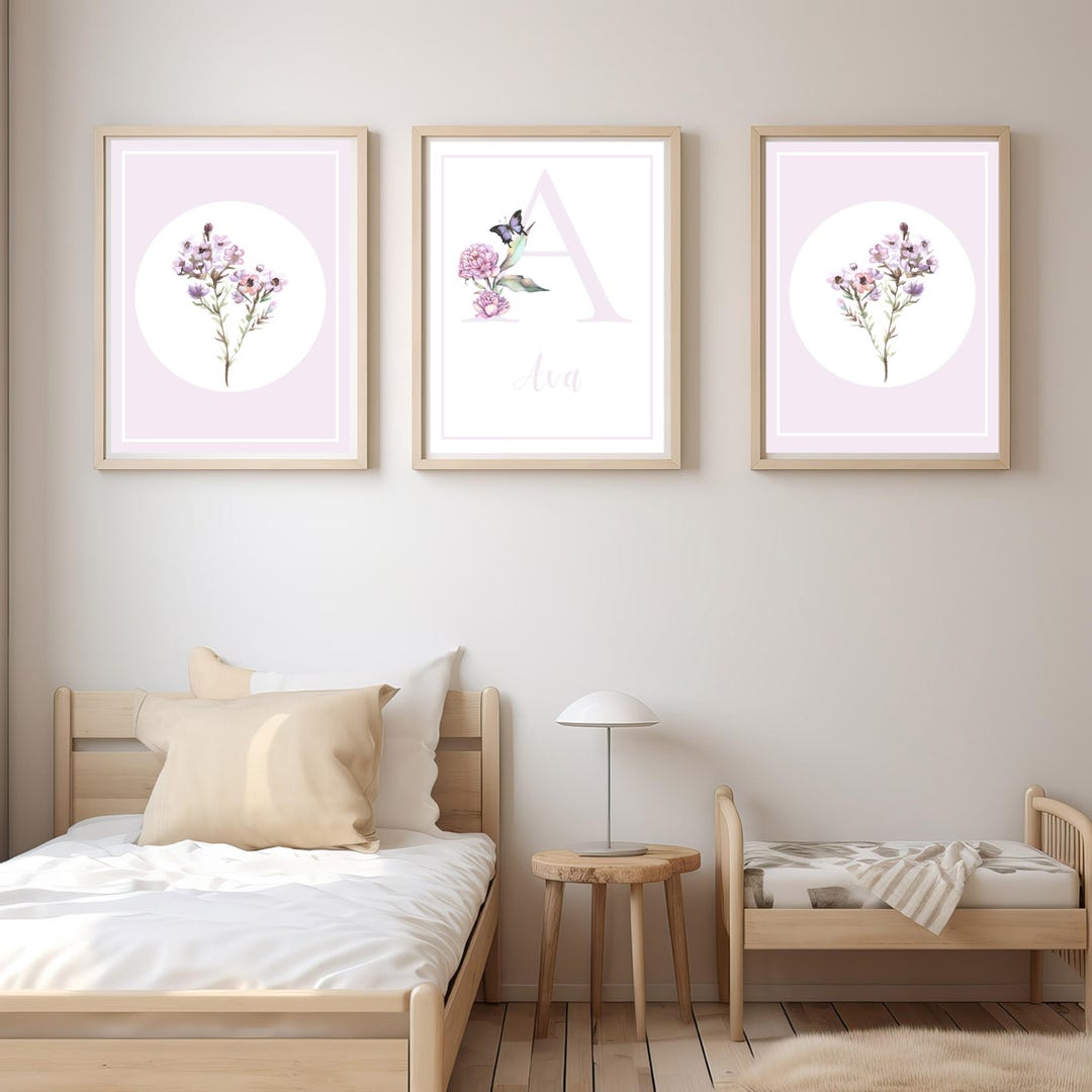 Personalized Baby Girl Name Print | Custom Floral Nursery Wall Art ...