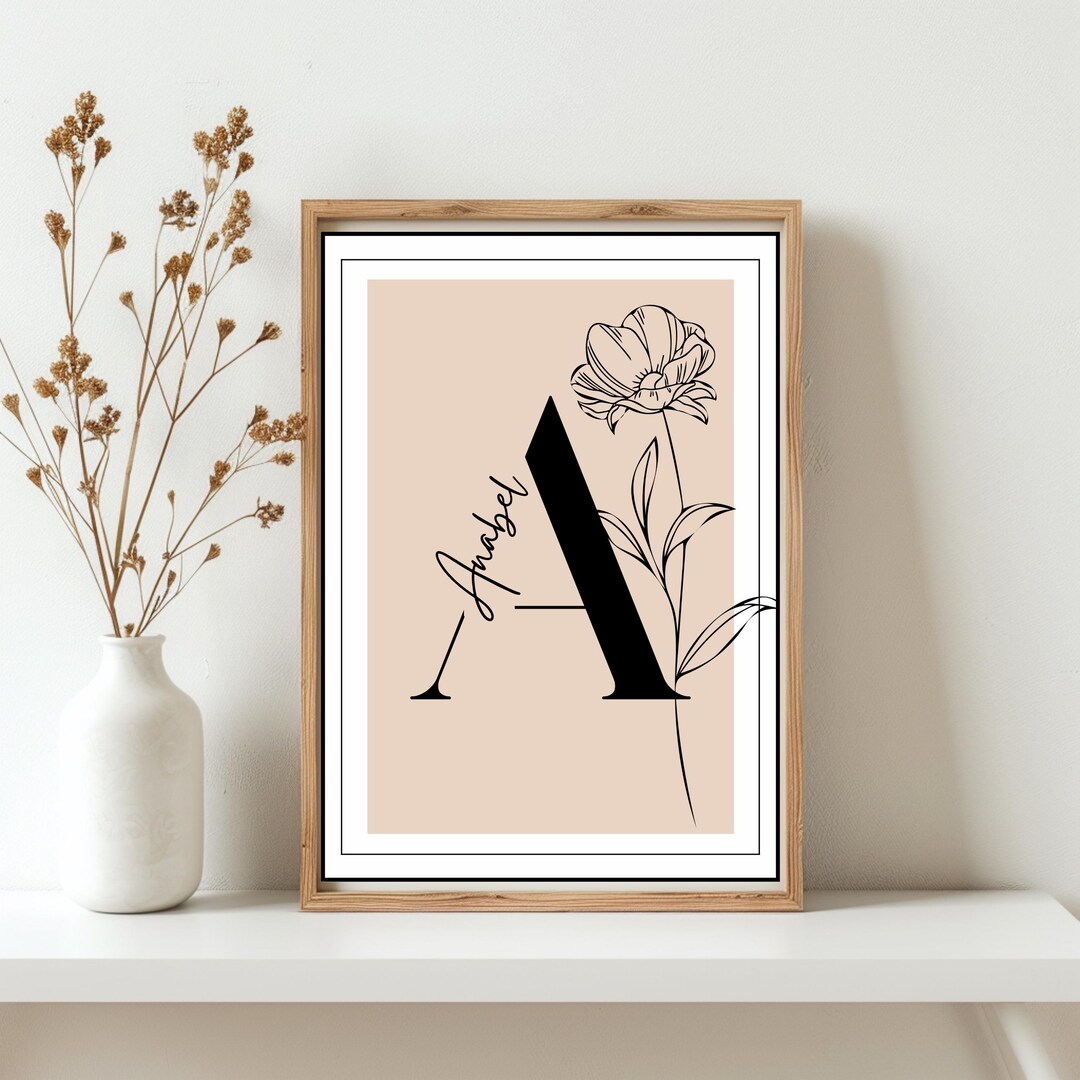 Personalized Initial Flower Print | Custom Name Wall Art (digital ...