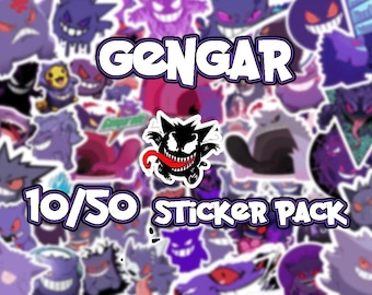 Gengar Sticker Pack – Ghost-Type Fan Art Vinyl Stickers 10 or 50