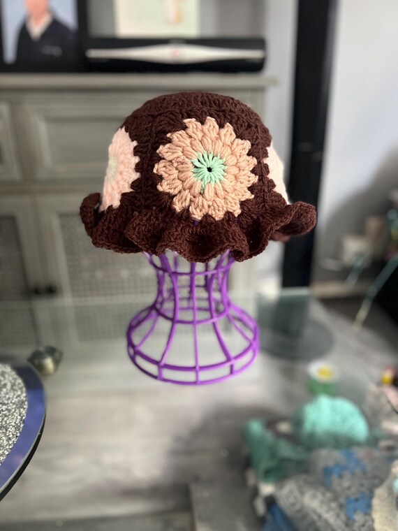 Brown Crochet Floral Hat French Thicken Women main image 3