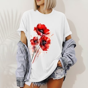 Poppy Flower Botanical Shirt, Boho Wildflower Tee, Gardening Cottagecore