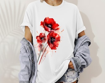 Poppy Flower Shirt, Birth Month Wildflower Tee, Botanical Floral Gift