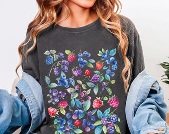 Berry Shirt, Strawberry Blueberry Tee, Botanical Cottagecore, Garden Gift