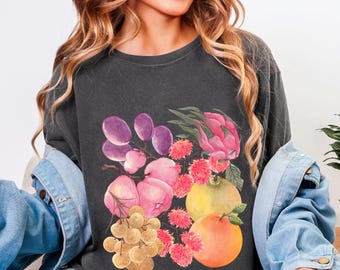 Watercolor Tropical Fruit Shirt, Dragon Fruit Exotic Botanical Tee