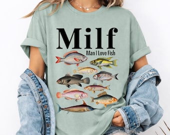 Milf Man I Love Fish Shirt, Funny Fish Lover Gift, Retro Y2K Meme Tee