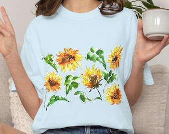 Watercolor Sunflower Shirt, Comfort Colors® Botanical Garden Bloom Tee, Birthday Gift for Plant Lady Mom