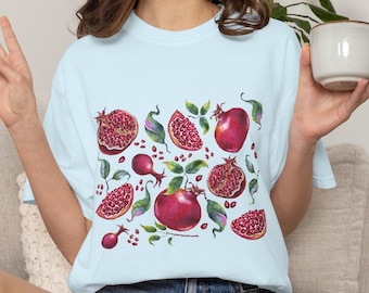 Watercolor Pomegranate Fruit Shirt, Comfort Colors® Botanical Cottagecore Tee, Garden Fruit Lover Gift