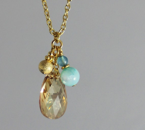 Subtle Charm Champagne Swarovski Crystal Drop Pendant With Etsy