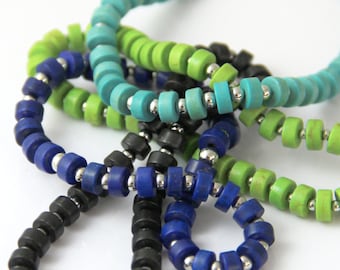 L'essenziale Bracciale Stretch - nero blu verde argento perline accatastamento Bracciale neutro moderna tagliente alla moda Unisex