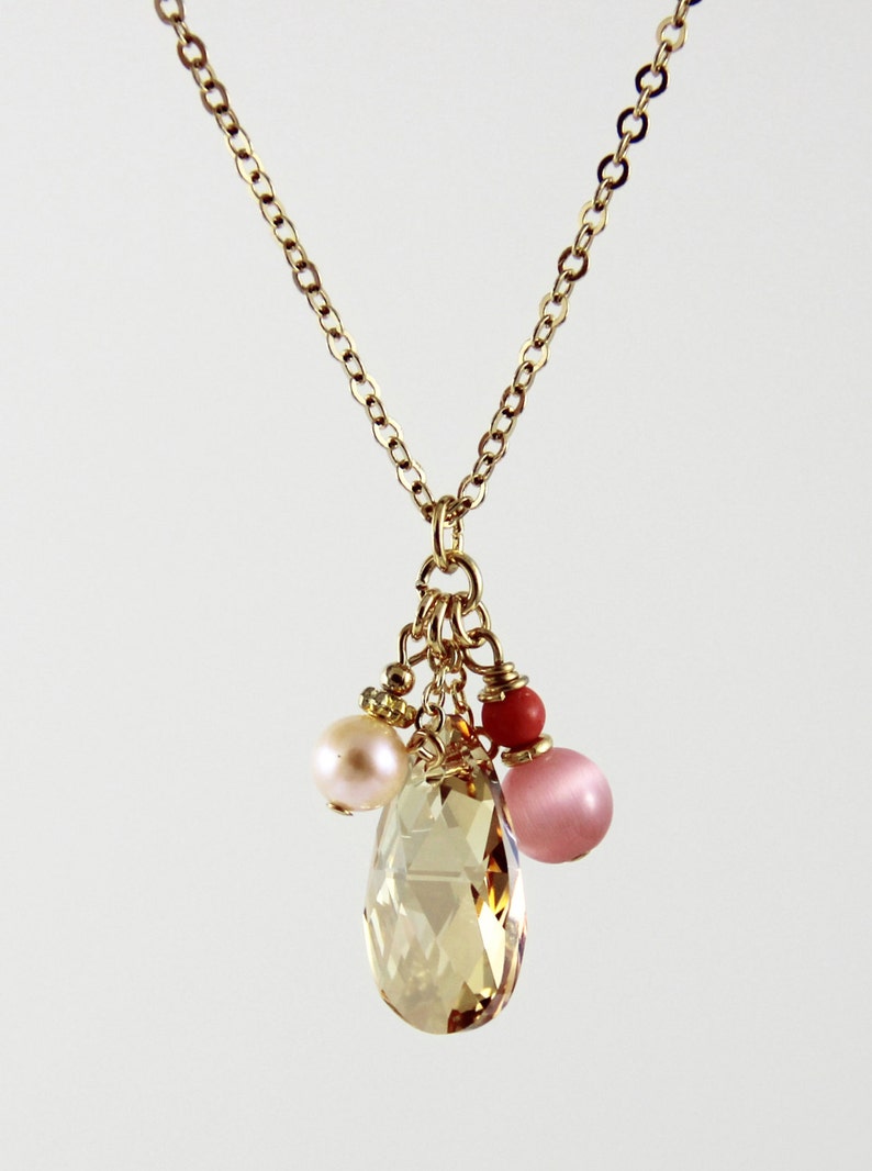 Subtle Charm Champagne Swarovski Crystal Drop Pendant With Etsy