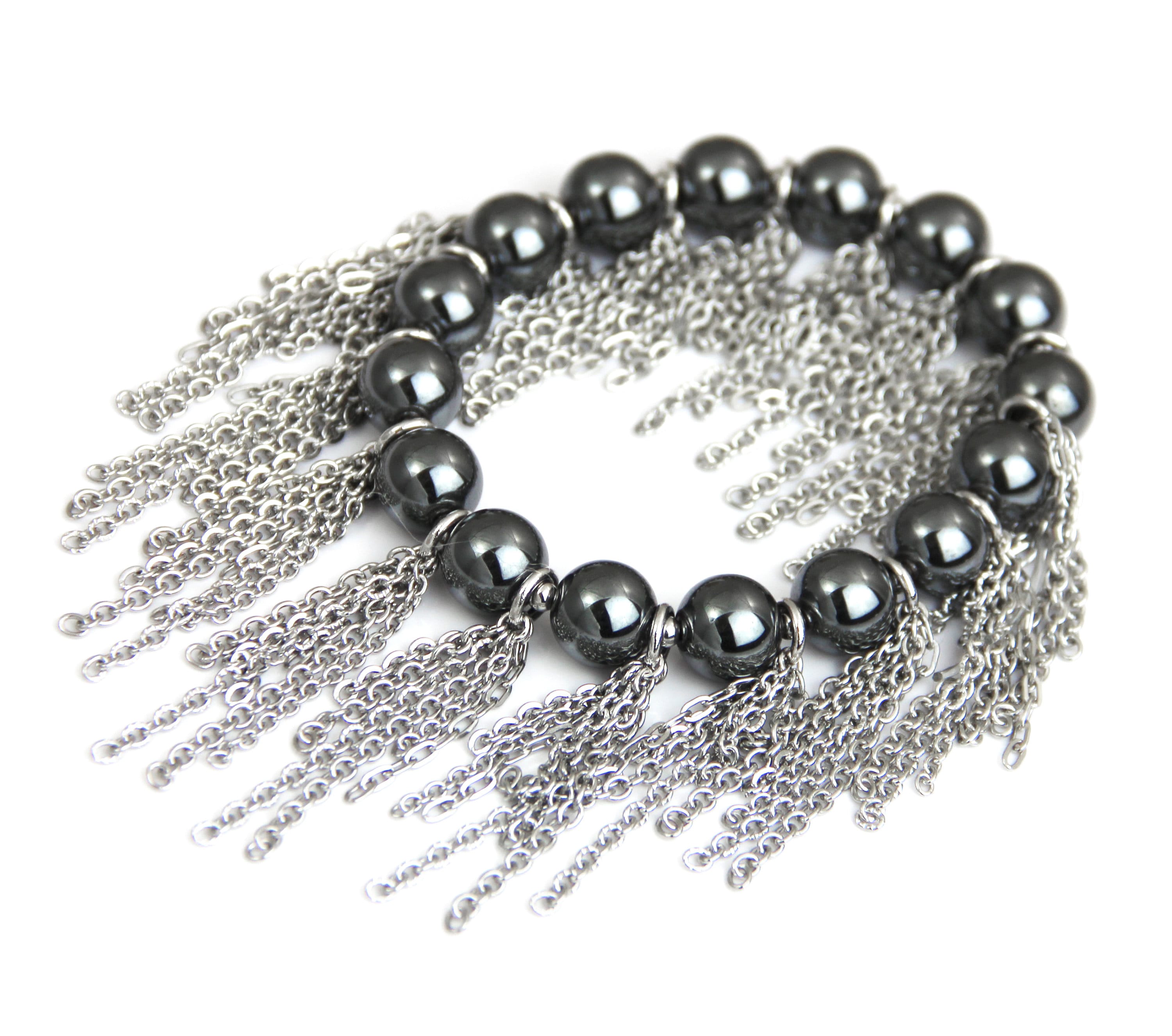 Midi Fringe Bracelet - Metallic Dark Gray Hematite Stone  display picture 1