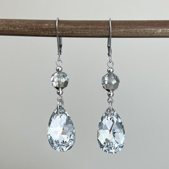 Sparkling Silver Crystal Tear Drop Earrings – Rachelle  Sparkling Silver Crystal Drop Earrings display picture 1