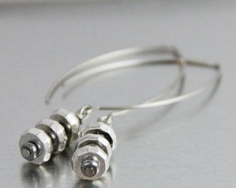 Metallic Stacks - Gunmetal Silver Marquis Drop Earrings - Neutral Versatile Everyday Earrings - Modern Geometric Trendy Edgy