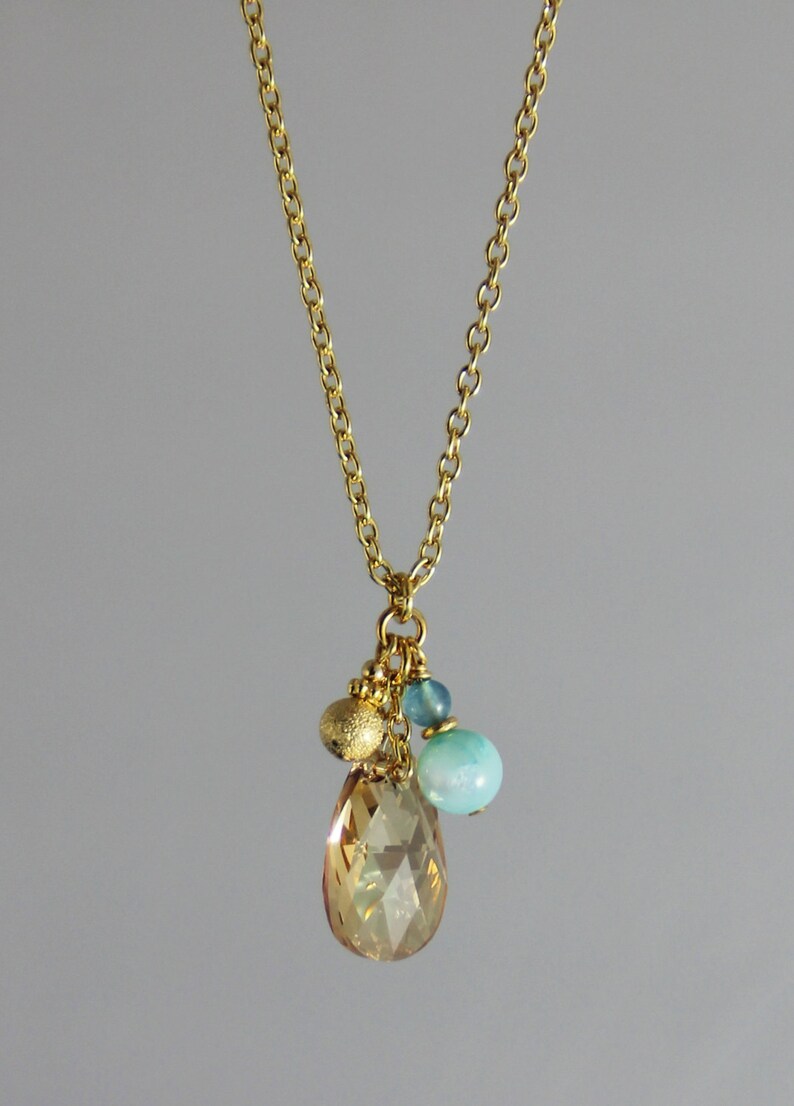 Subtle Charm Champagne Swarovski Crystal Drop Pendant With Etsy