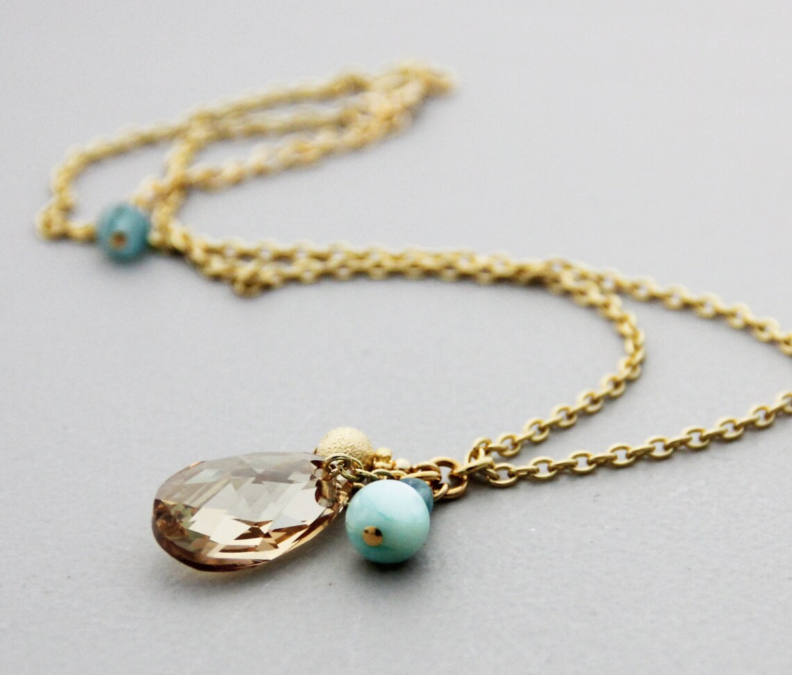 Subtle Charm Champagne Swarovski Crystal Drop Pendant With Etsy