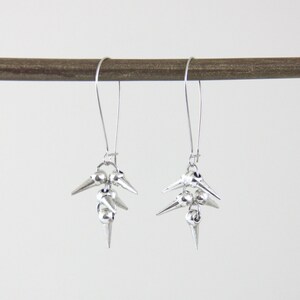 Spike Drops - Metallic Silver Tone Spikes Dangle Drop Earrings Neutral Versatile Everyday Modern Geometric Trendy Edgy
