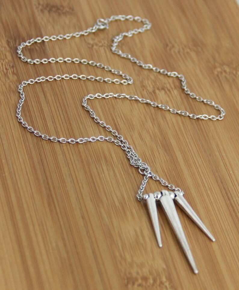 Metal Spike Pendant Silver Tone Chain Necklace Big Long Etsy