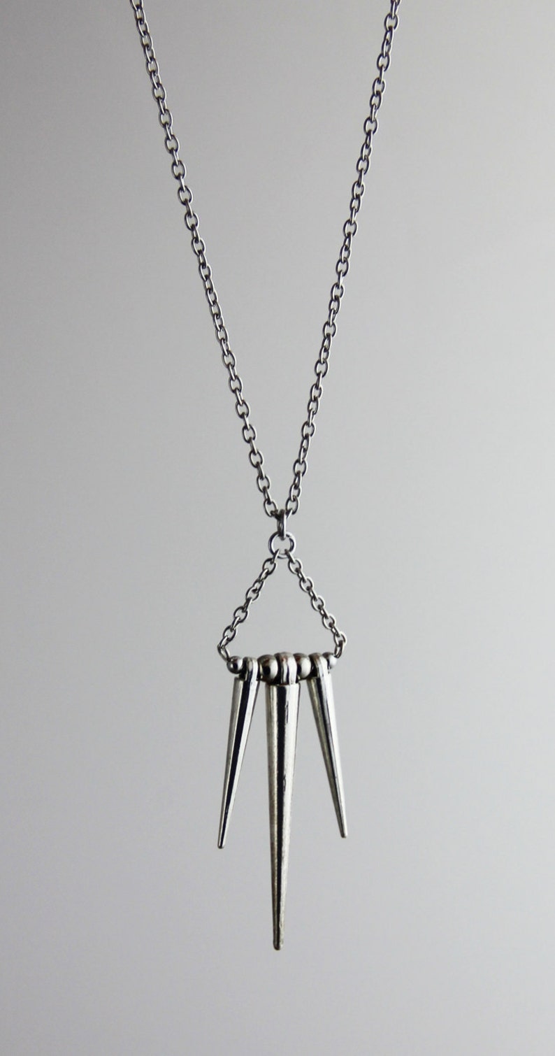 Metal Spike Pendant Silver Tone Chain Necklace Big Long Etsy