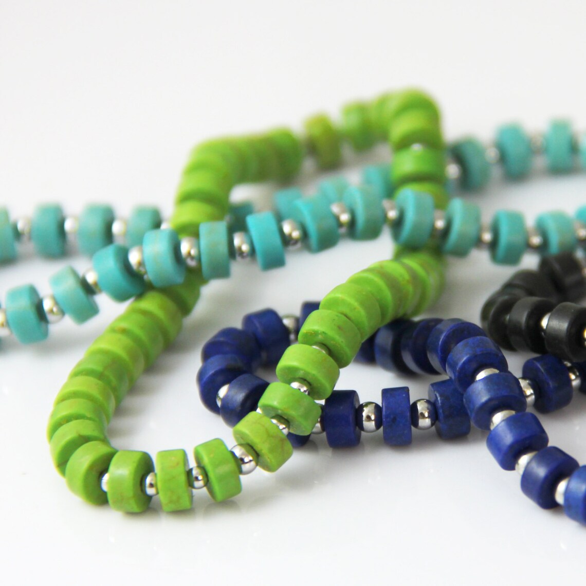 The Essential Stretch Bracelet Black Blue Green Stone Silver Etsy