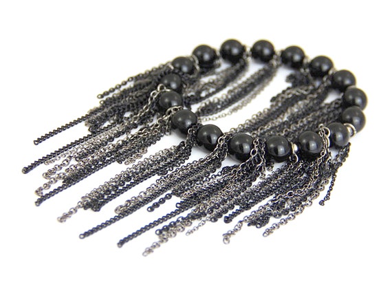 Black Out Gunmetal Black Fringe Bracelet - Multi Chain 