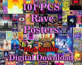 Rave Decor, 90s Rave Poster, Rave Flyers, Rave Poster, Rave Print, Rave Wall Art, 90s Rave Decor - Poster Flyers and Wall Art