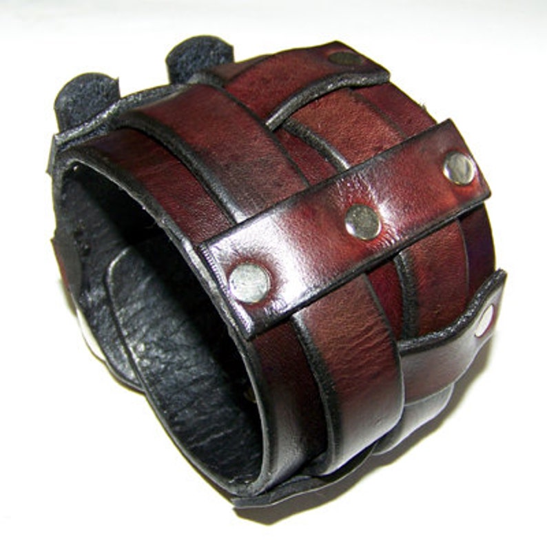 Item 122004 Double Belted Leather Wrist Cuff Bracelet Wristband
