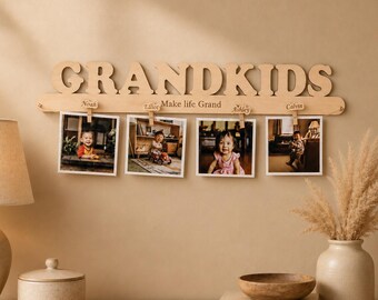 Personalized Grandkids Photo Holder, Grandparents Gift, Grandkids Make Life Grand Sign, Custom Nana Picture Display, Gift From Grandchildren