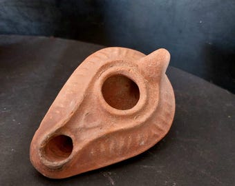 Late Roman / Byzantine Levantine Terracotta Oil Lamp – 6th–7th Century AD – Diagonal Ribbed Design – COA Included