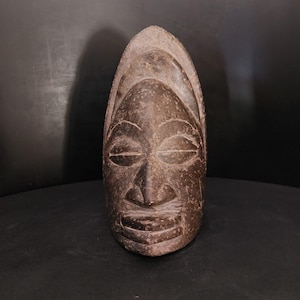 Luba Carved Head – Dark Stone – Congo Brazzaville – General Roux Collection – African Decoration – Vintage Statue