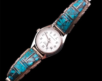 Vintage Kay Johnson Anglo Navajo Type Sterling Silver Turquoise Watch Tips Watch Vintage Kay Johnson Anglo Navajo Type Sterling Silver  main image 4