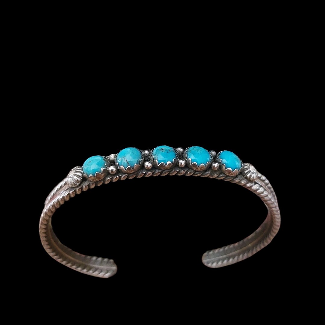 Navajo Cuff Bracelet in Sterling Silver & Kingman Turquoise – Signed R ...