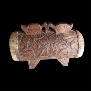 African Ceremonial Drum – Carved Nuanced Wood – Congo-Brazzaville – Gen. Roux Coll. – 55 cm