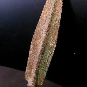 Ancient bronze spearhead – 2500 years old – intact with green patina