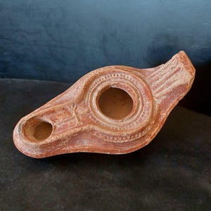 Byzantine Oil Lamp with Cross – Red Terracotta (5th Century AD)