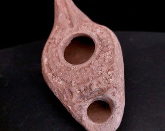 Levantine Byzantine Terracotta Oil Lamp – 6th–7th Century AD – Inverted Pattern – COA Included