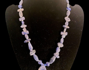 Ancient Lapis Lazuli Bead Necklace – Stylized Cicada Pendant – 1st Millennium B.C.