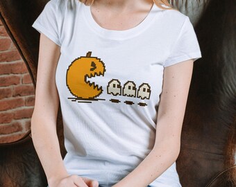 Camiseta de Halloween de Pacman con calabaza: camiseta retro gamer espeluznante