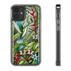 Artistieke zachte iPhone-hoes met kolibriemotief, mozaïekglas-in-loodstijl, origineel dameshoesje, cadeau voor kolibrieliefhebbers