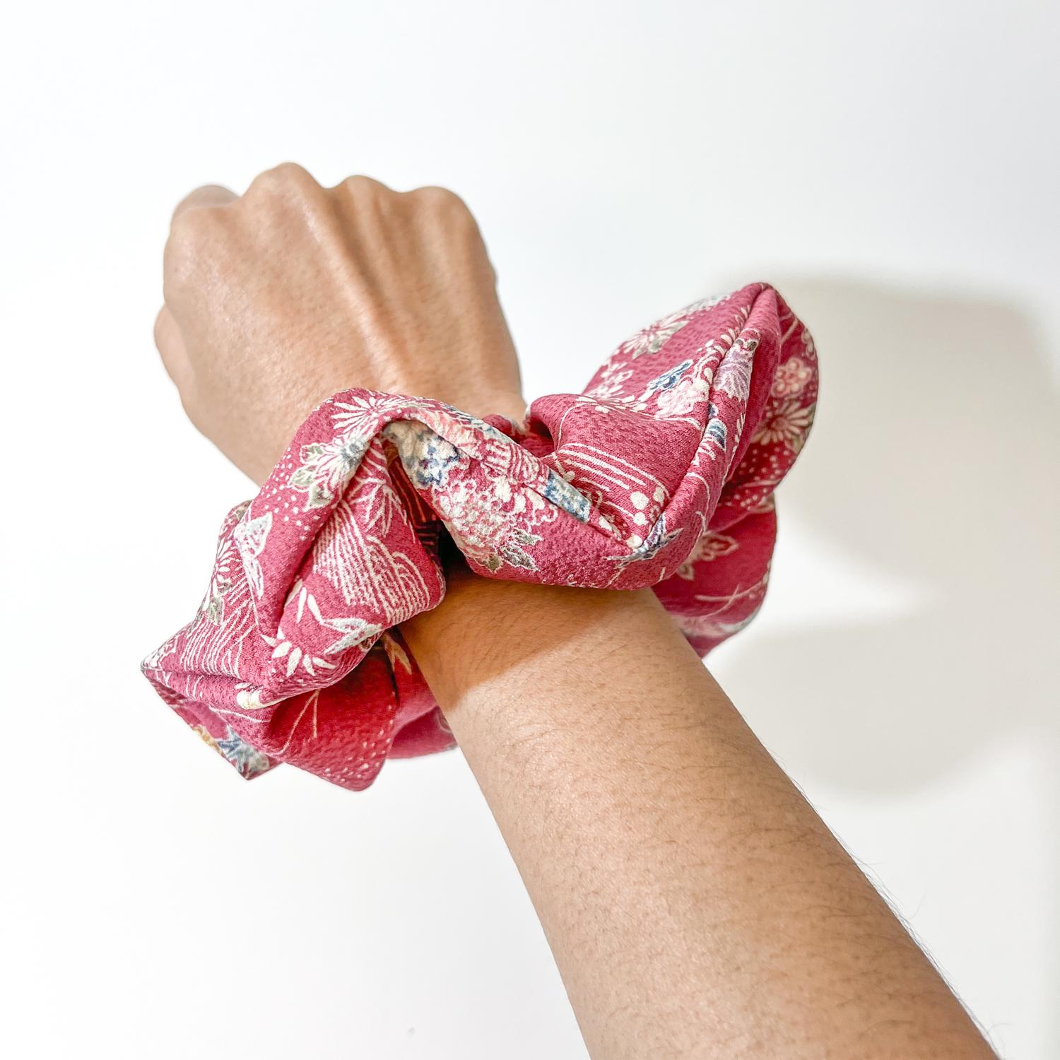 ONLY ONE Super Fluffy Berry Pink Silk Scrunchie -Regular Size