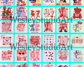 Valentine's Day PNG Bundle, Coquette Bow Six Seven Designs (Digital Download)